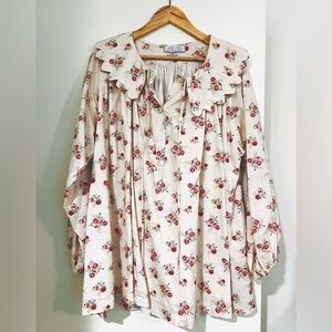 Peasant Blouse - Cream with Red Roses